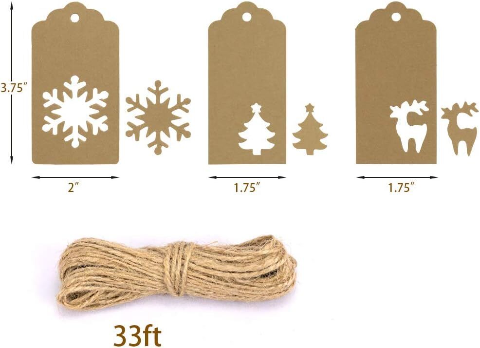 Gift Tags with Holes Present Wrap Tag Paper Twine Vintage Label Christmas 100pcs
