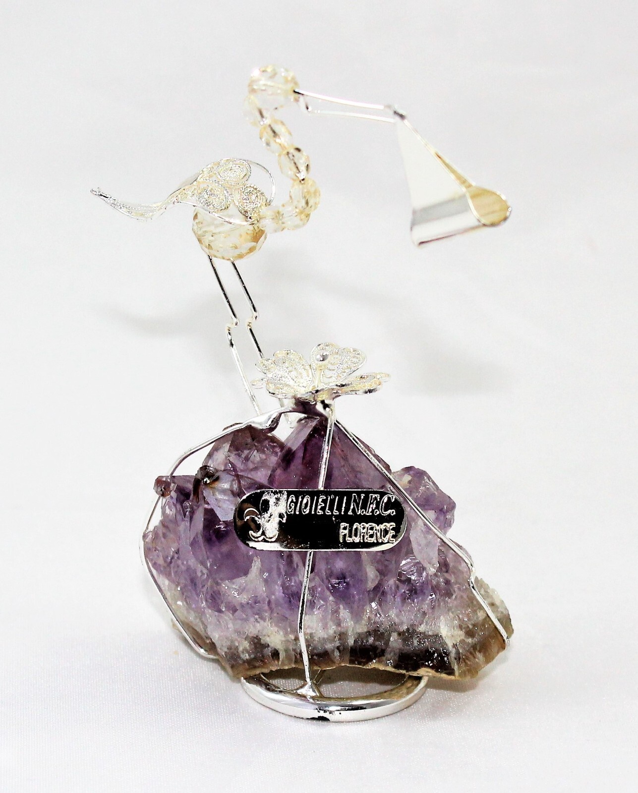 Set Of 6 Birth Baptism Favors Stork Silver And Amethyst Girl Boy