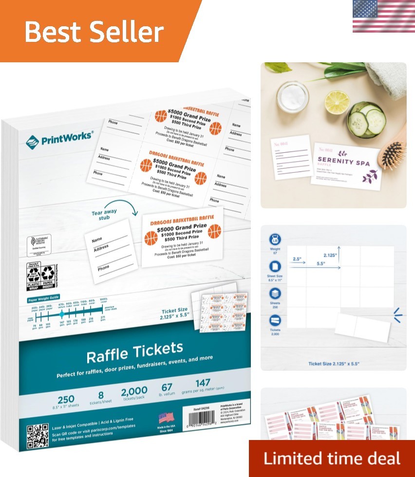 Printable Raffle Tickets With Tear-Away Stubs for Events & Fundraisers – 2000…