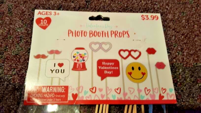 Valentine Party stickers, pull back cars, photo booth props, plaster craft kits