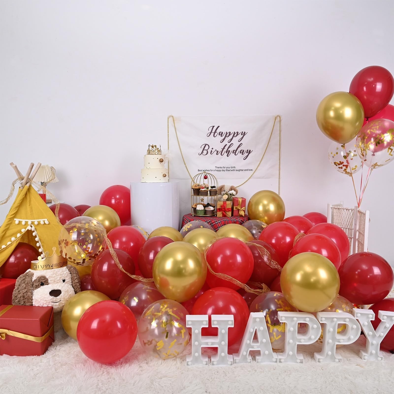 Red and Gold Balloon, 60 Pack 12 Inch Different Shades Red Party Balloons, Da…