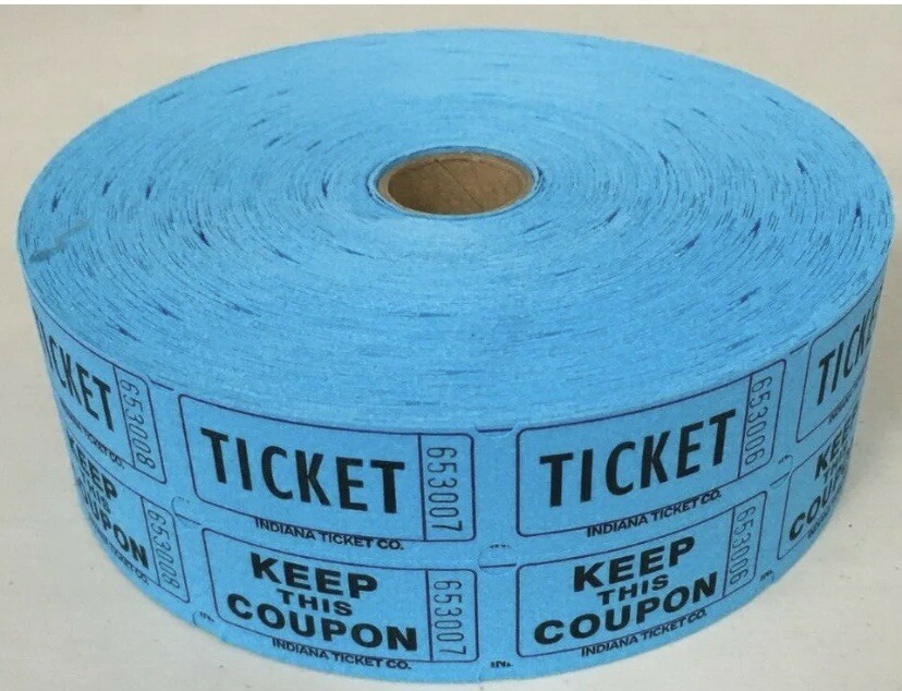 Raffle Tickets Double Stub Roll of 2000 Split the Pot 50/50 Fund Raiser Festival