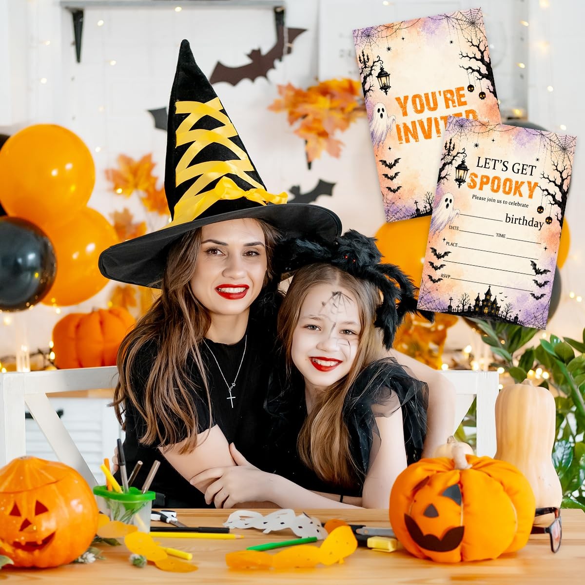 Nopoben Watercolor Spooky Ghost Halloween Birthday Invitation, multicolored