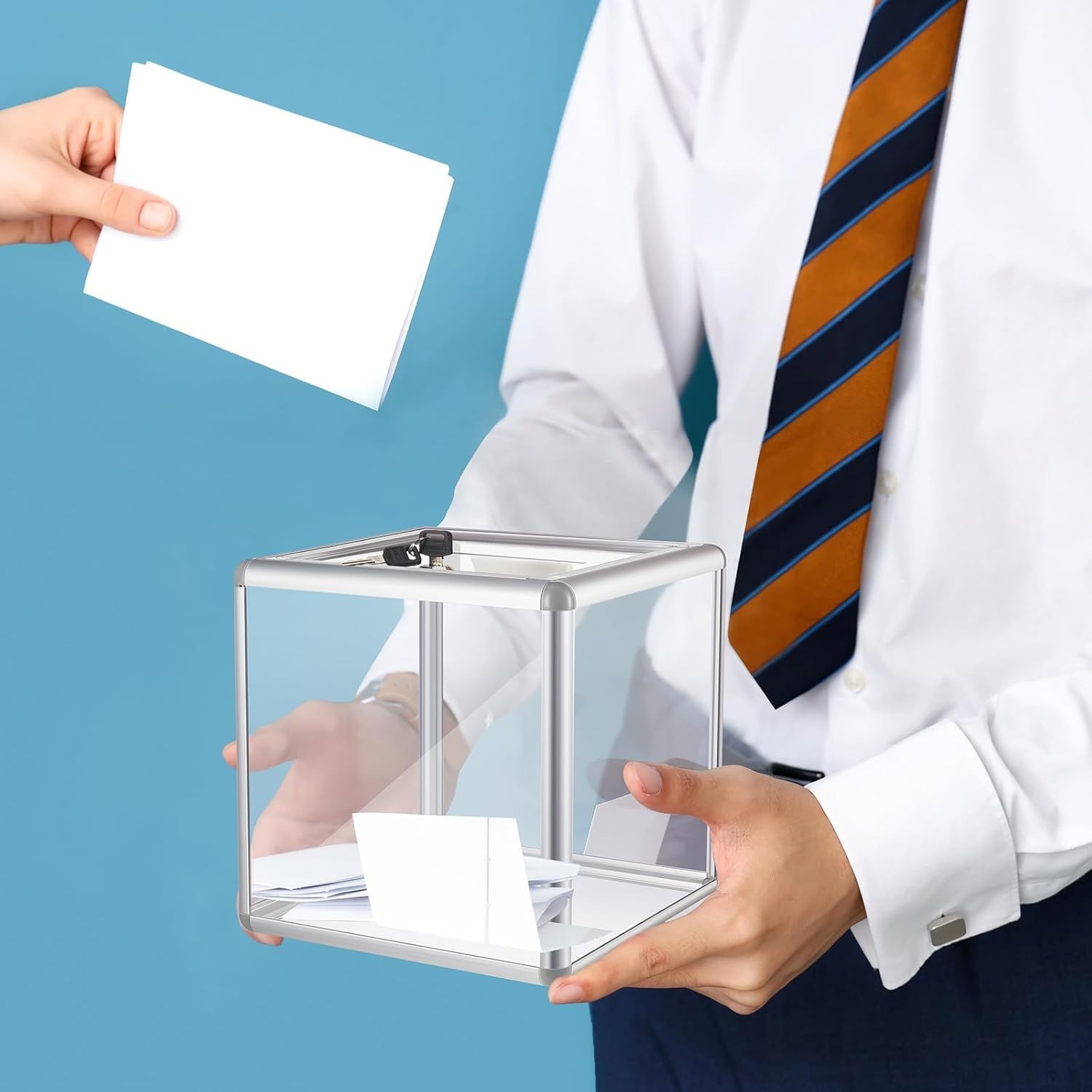 Durable Donation Box with Lock and Key 6 x 6 x 6 Inches High Visibility Design