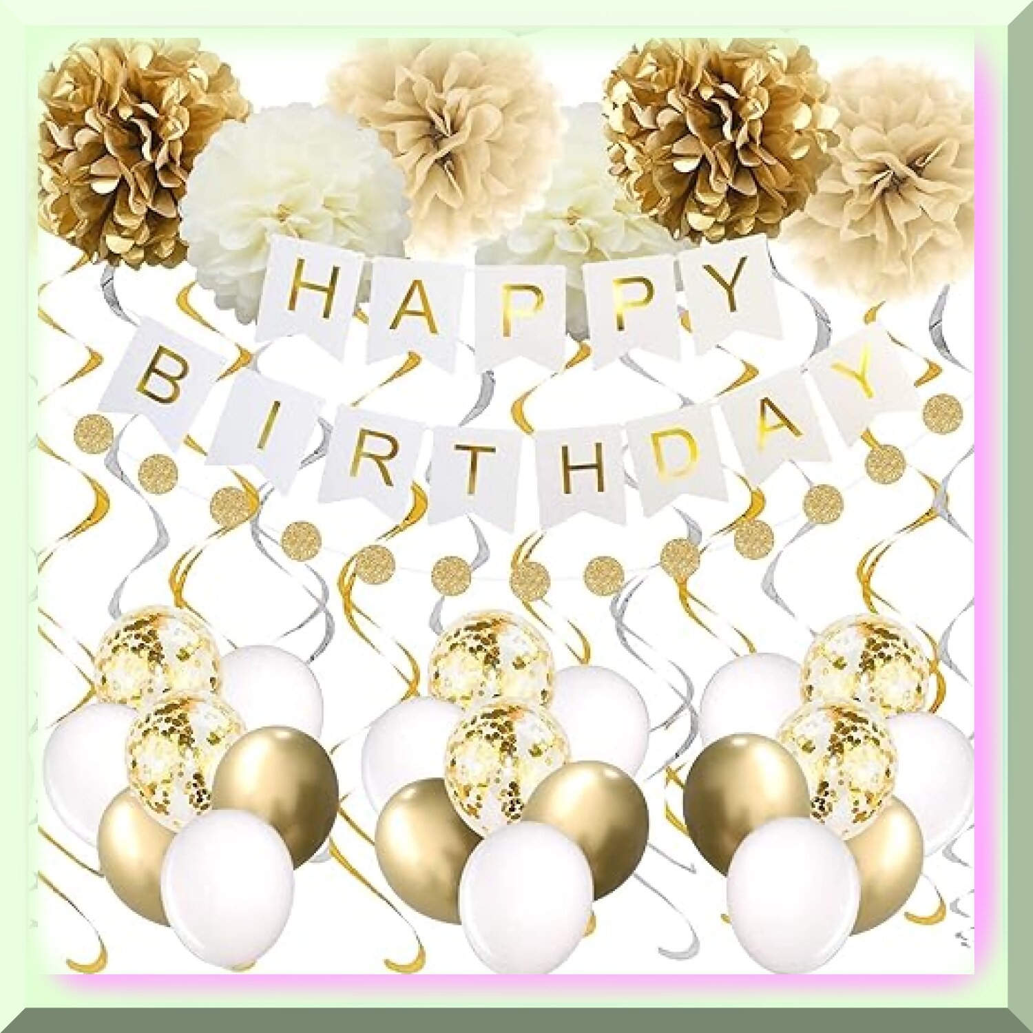 Gold Celebration Kit with Banner, Balloons, Garlands