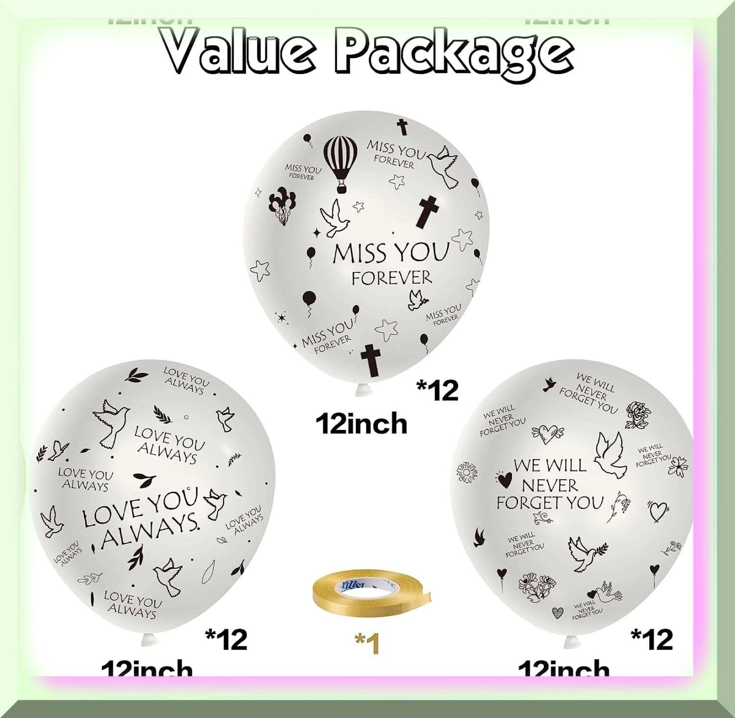 Set of 37 Biodegradable Latex Balloons for Memorial