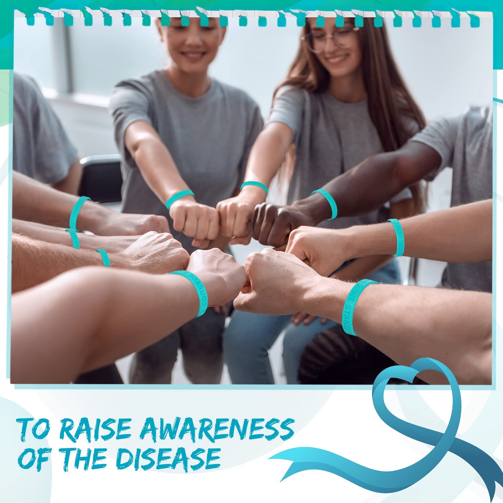 Kigeli 100 Pcs Ovarian Cancer Awareness Teal Ribbon Awareness Silicone Wristb…