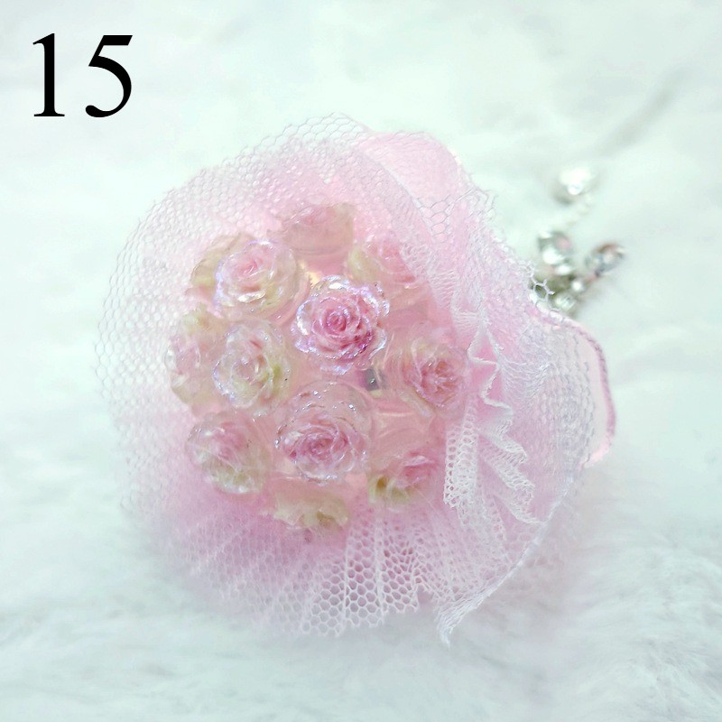 1PC Handmade Beaded Pens Decor with Hole Fringe Chain DIY Mini Lace Rose Bouquet