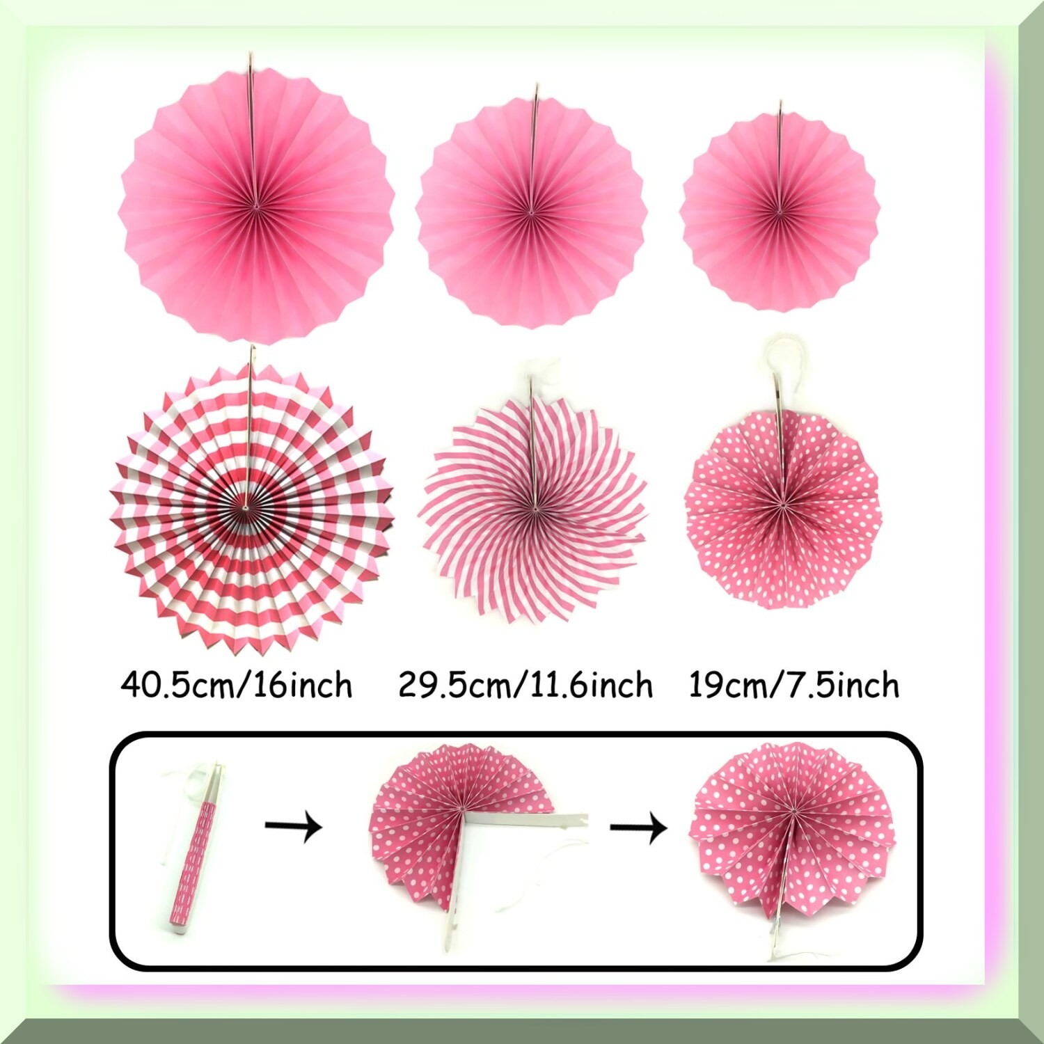 Pink Birthday Banner and Paper Fans Garland Set