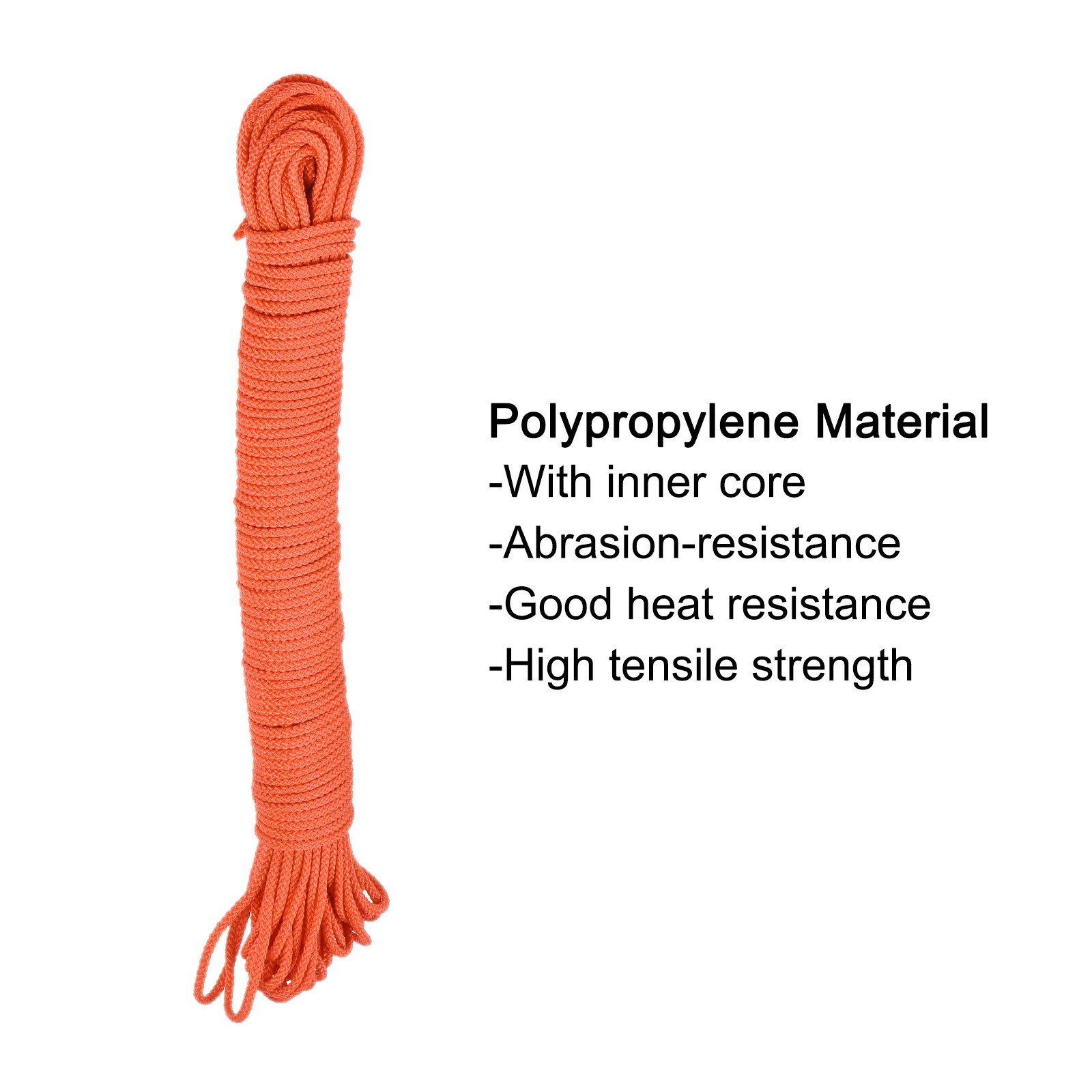 15M/49.2ft 2mm Orange Outdoor Braided Polypropylene Rope