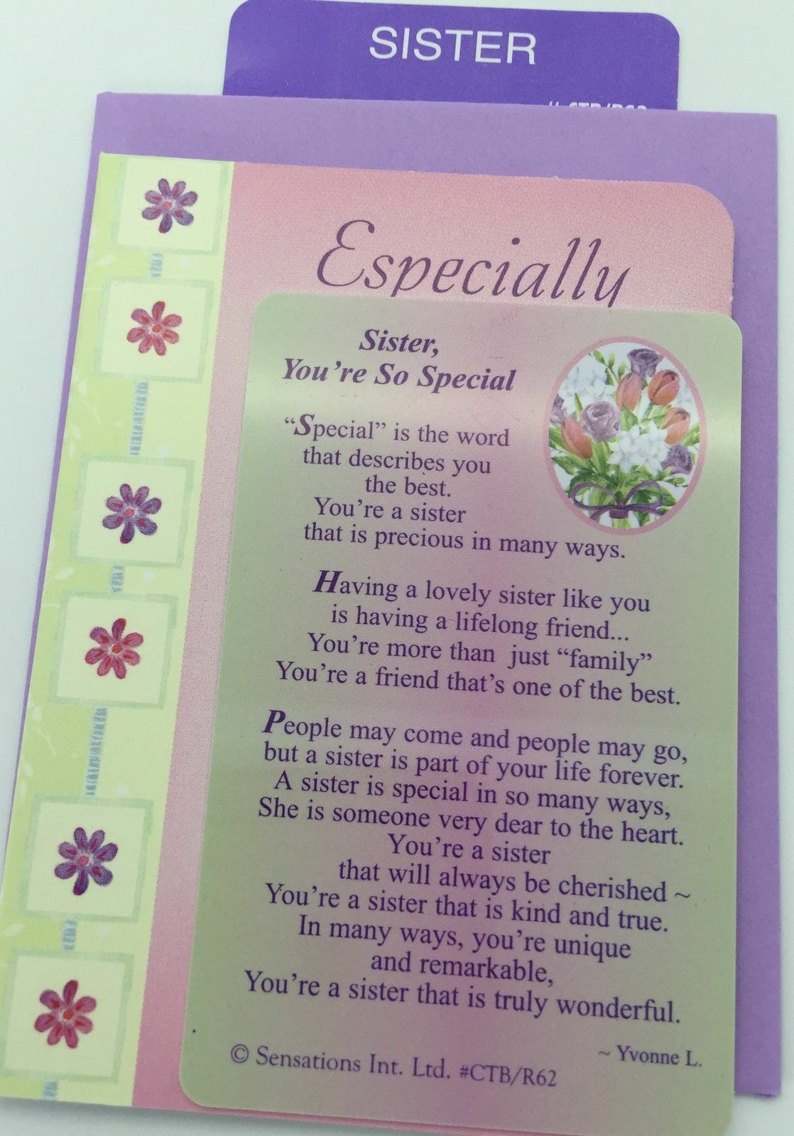 Sister You’re So Special,, Sentimental Keepsake Wallet / Purse Card – gift, age