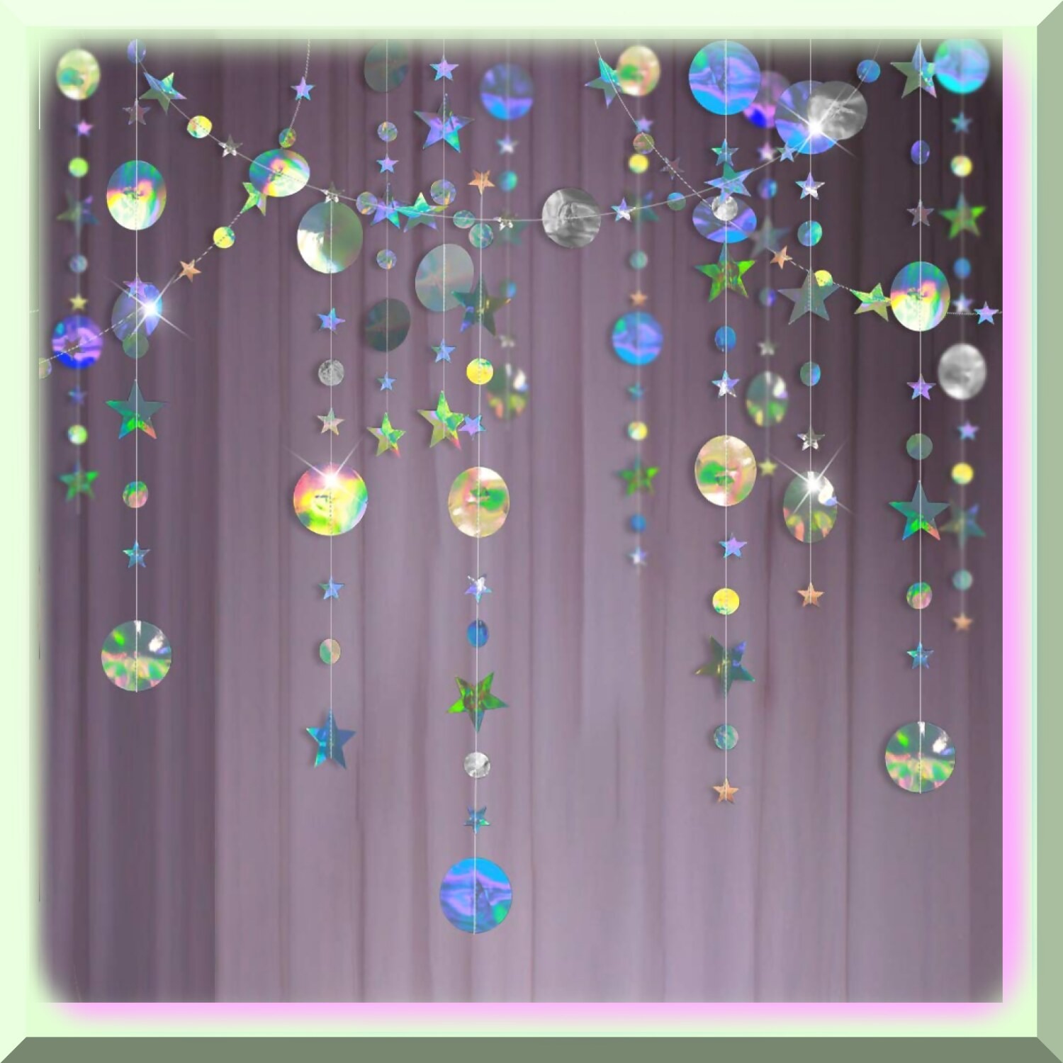 Iridescent Star and Circle Garland Set 39ft