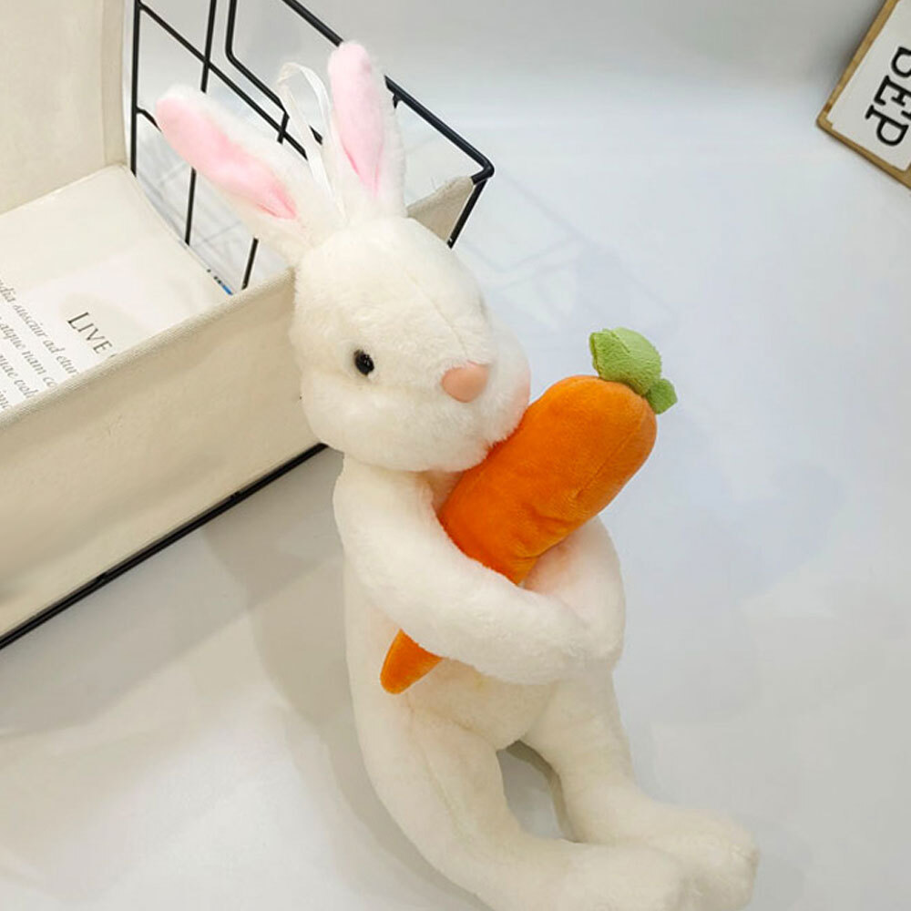 Easter Day Cute White Grey Sitting Bunny Hugging Carrot Simulated Rabbit Doll AE