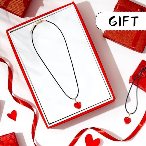 Valentines Day Gifts 12 Pack Red Heart Shaped Pendant Necklace for Classroom
