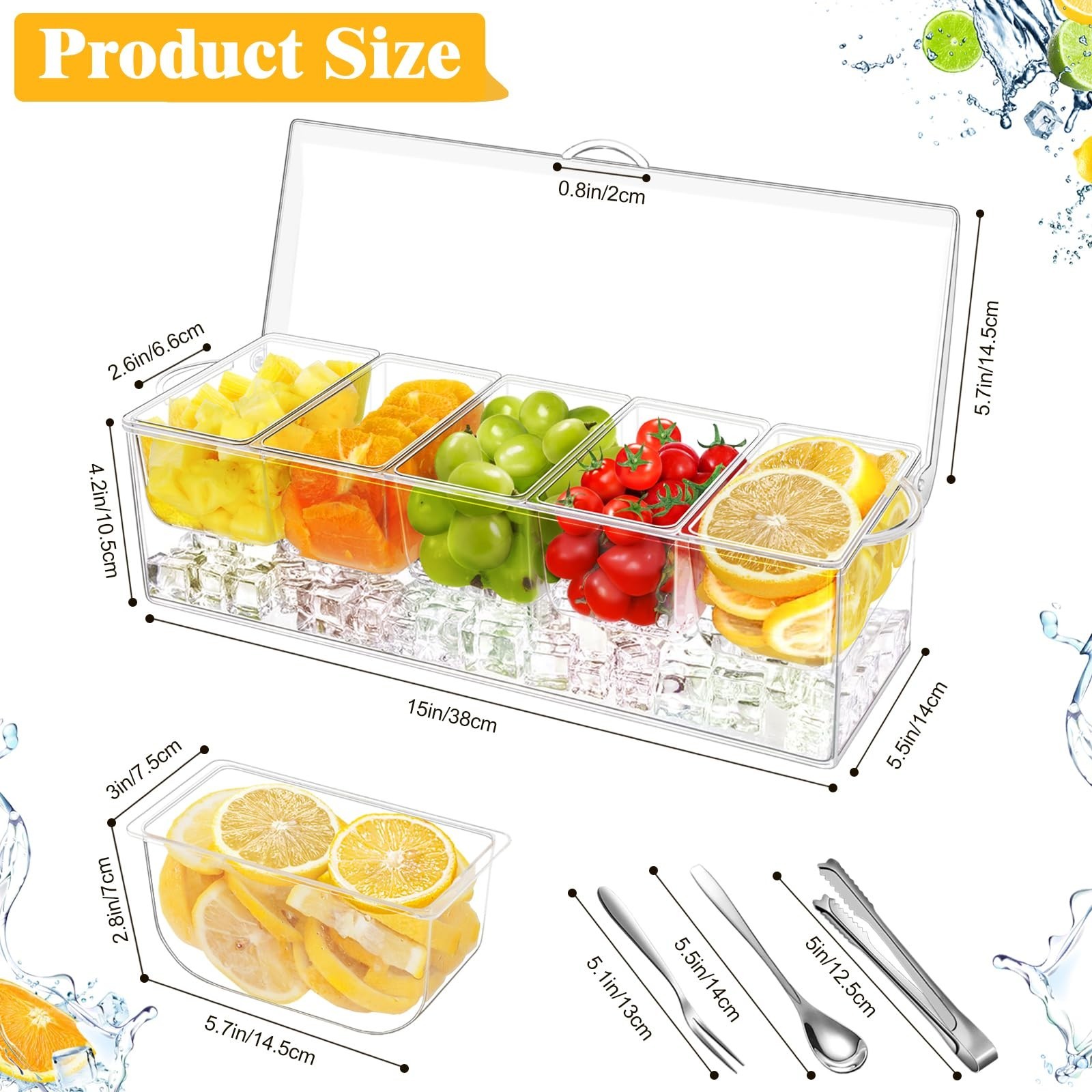 FODIENS 5 Compartment Condiment Server, Ice Chilled Condiment Containers with…