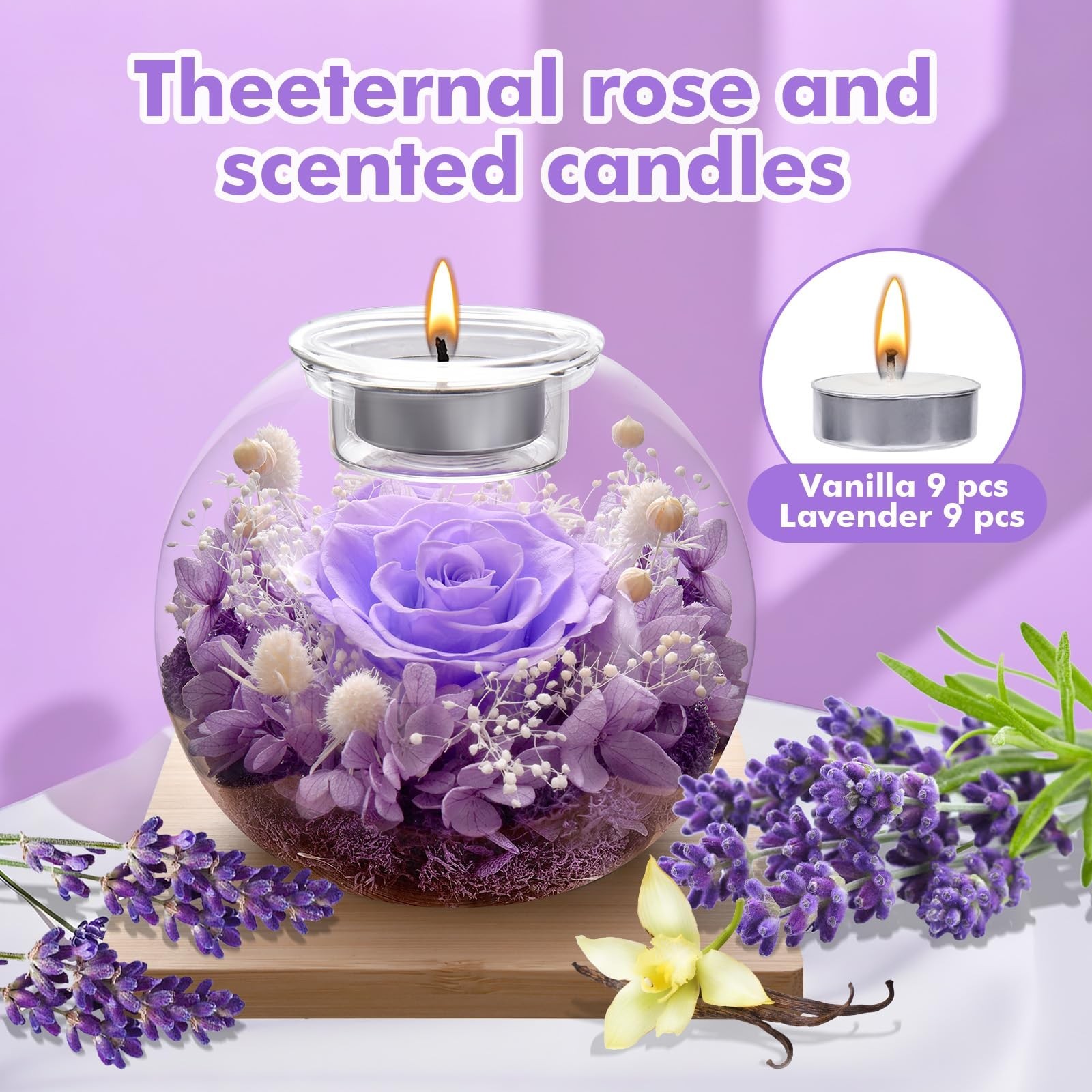 Preserved Rose in Glass Dome with Scented Candles, Romantic Gift for Women, B…