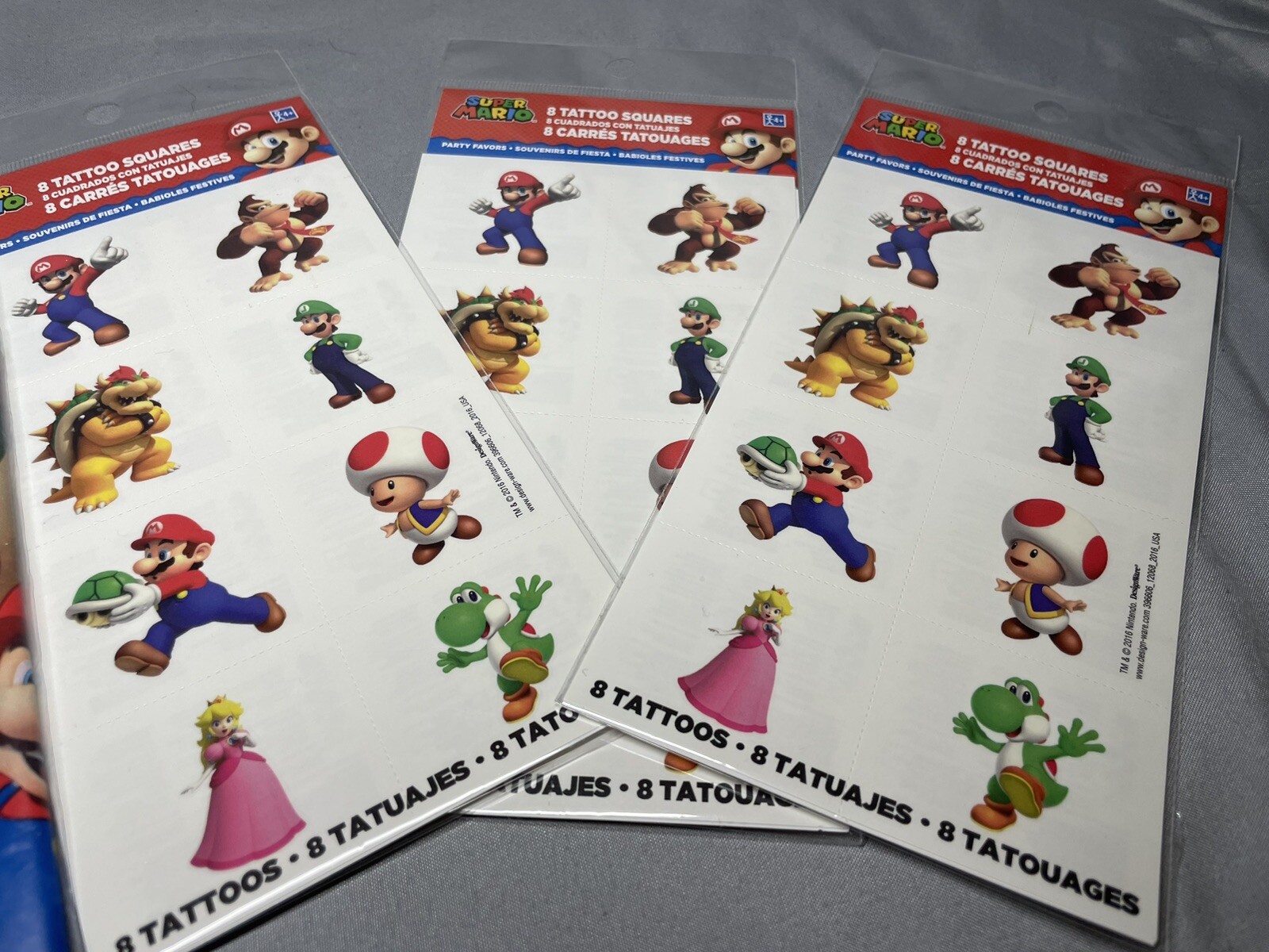 Super Mario Brothers Tattoo Favors-8 Pcs. Lot Of 3 & 1 Party Table Cloth 54×96”