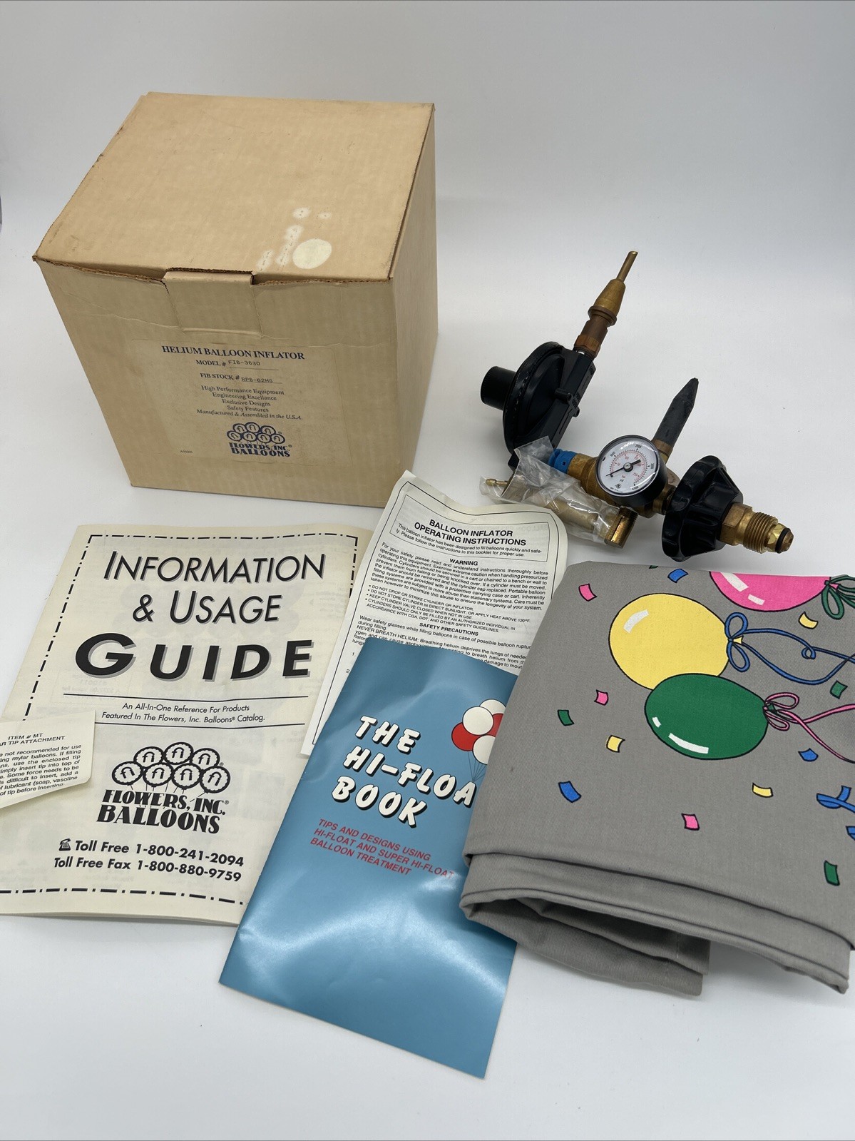 Flower Inc. Balloon Helium Balloon Inflator FIB-3630 Kit W/Guides & Tank Cover