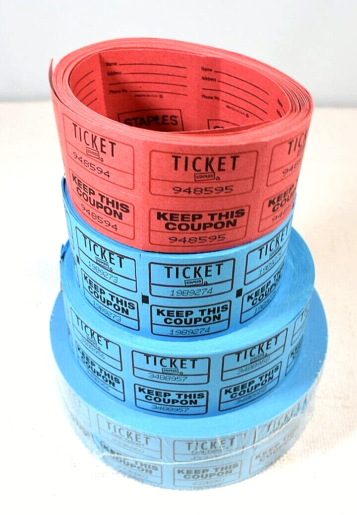 Raffle Tickets Event Double Rolls: 1 NEW 2000 Ticket Roll + 3 Various Used Rolls