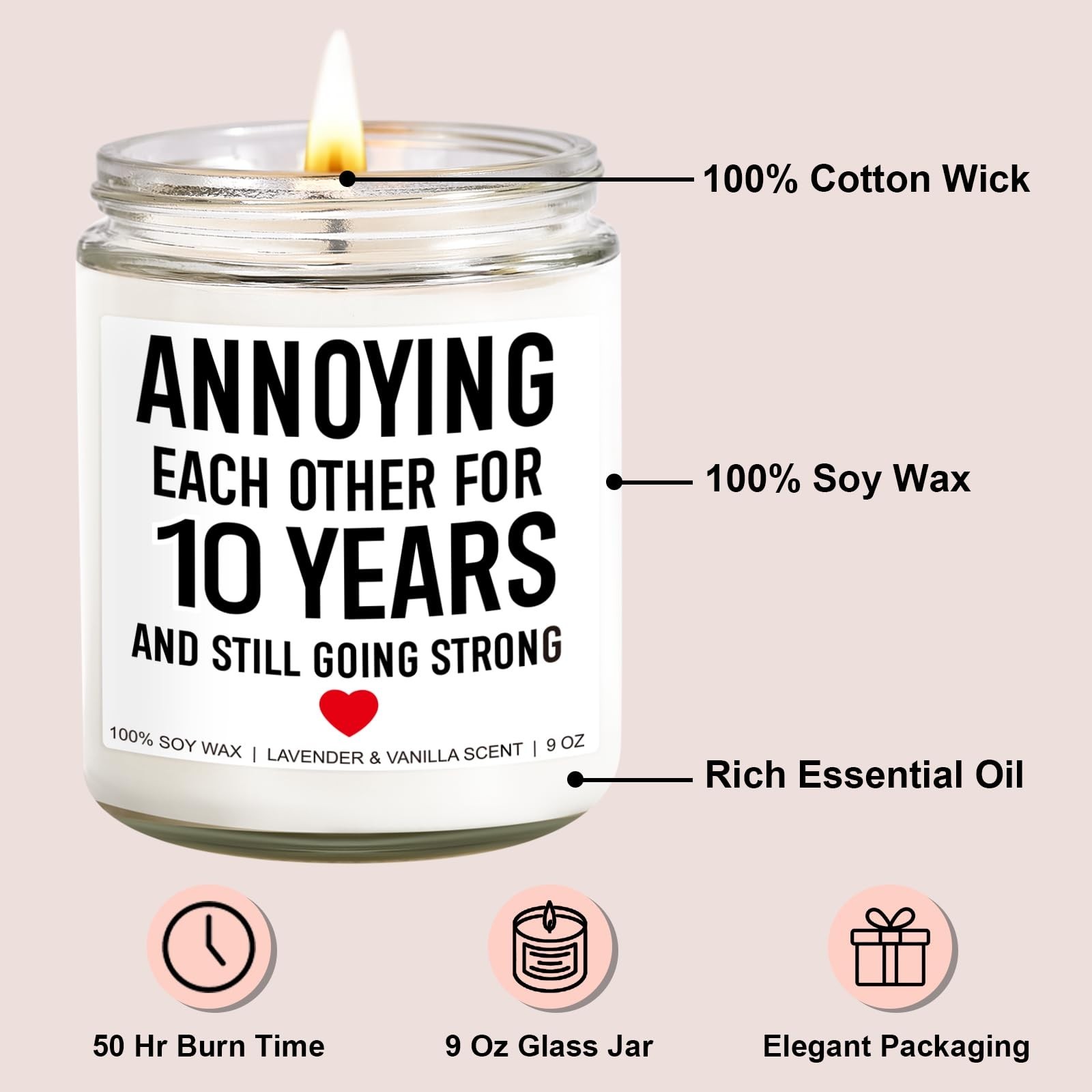 Funny Scented Candle, 10 Year Anniversary, Gifts for Wife, Husband, Couple – …