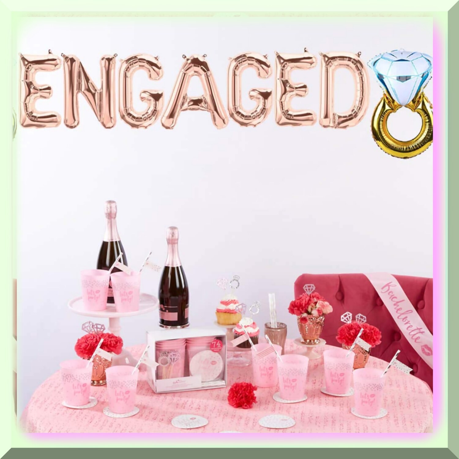 Celebration Kit with Rose Gold Balloons and Bride Banner