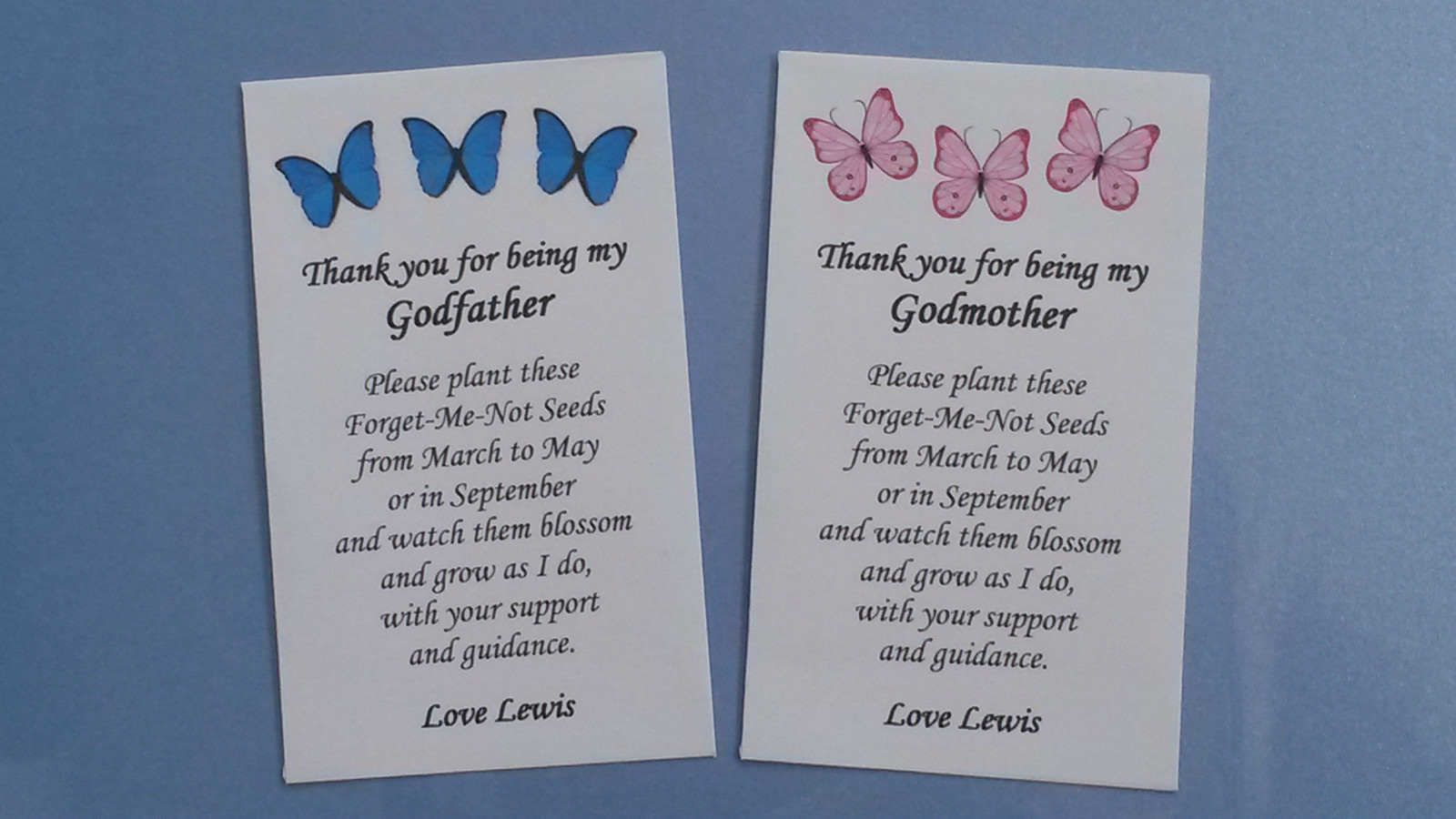 Personalised Forget Me Not Seed Pack Thank You Gift Present Godmother Godfather