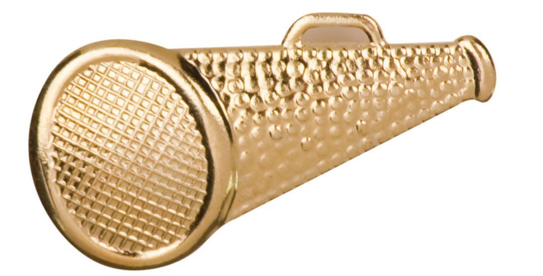 Gold Finish Metal Cheer Megaphone Pin TIE TACK School Varsity Insignia