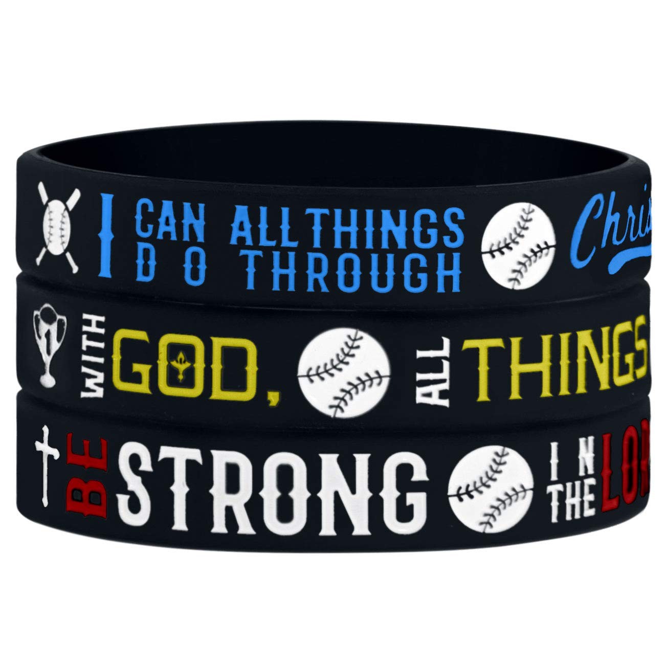 Power of Faith Baseball Bible Verse Silicone Wristbands with Christian Inspir…