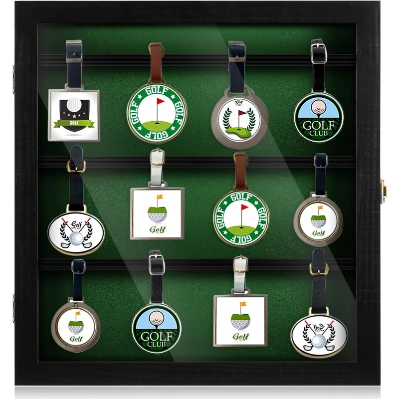 Golf Bag Tag Collection Display Case Holds 40 Bag Tags Wall Mount Wooden Shadow