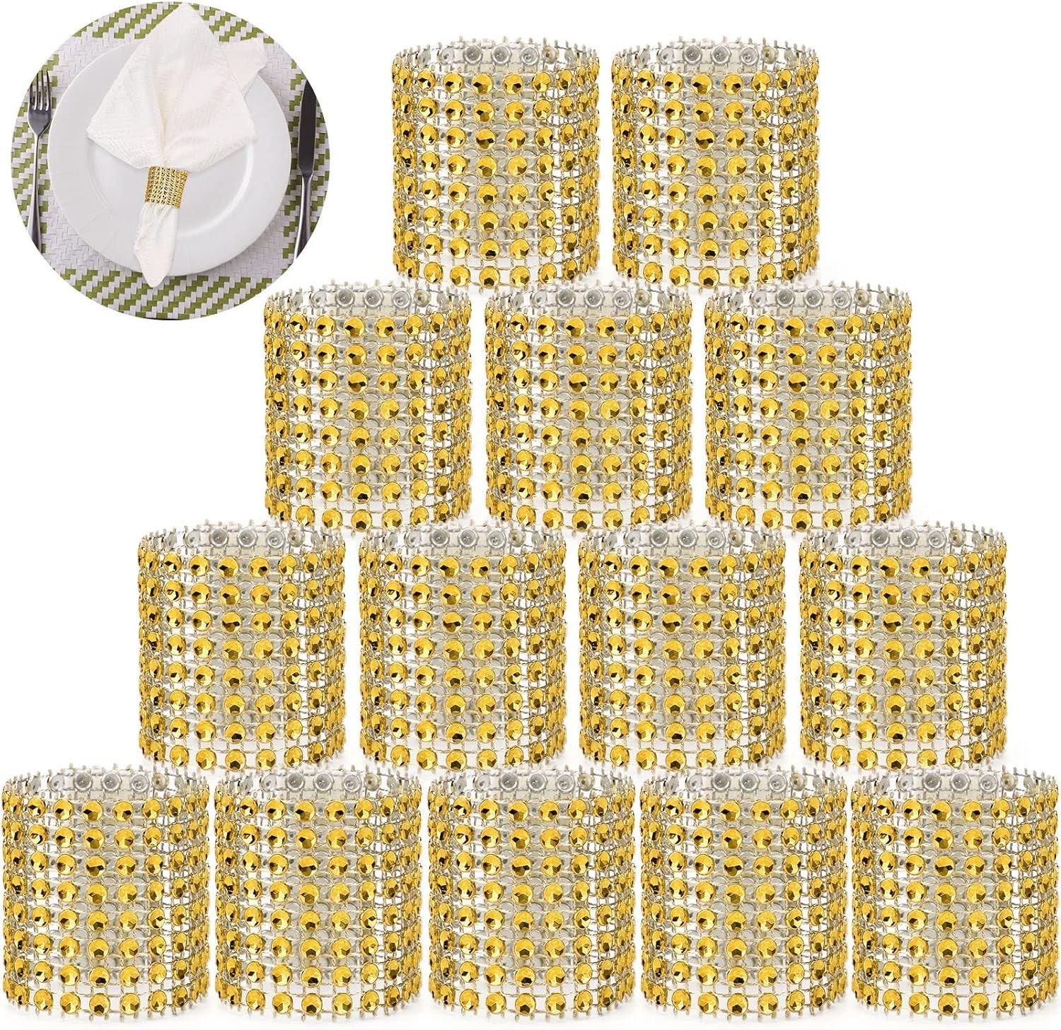 Bling Napkin Rings Set of 150, Rhinestone Gold Napkin Rings Diamond Adornment
