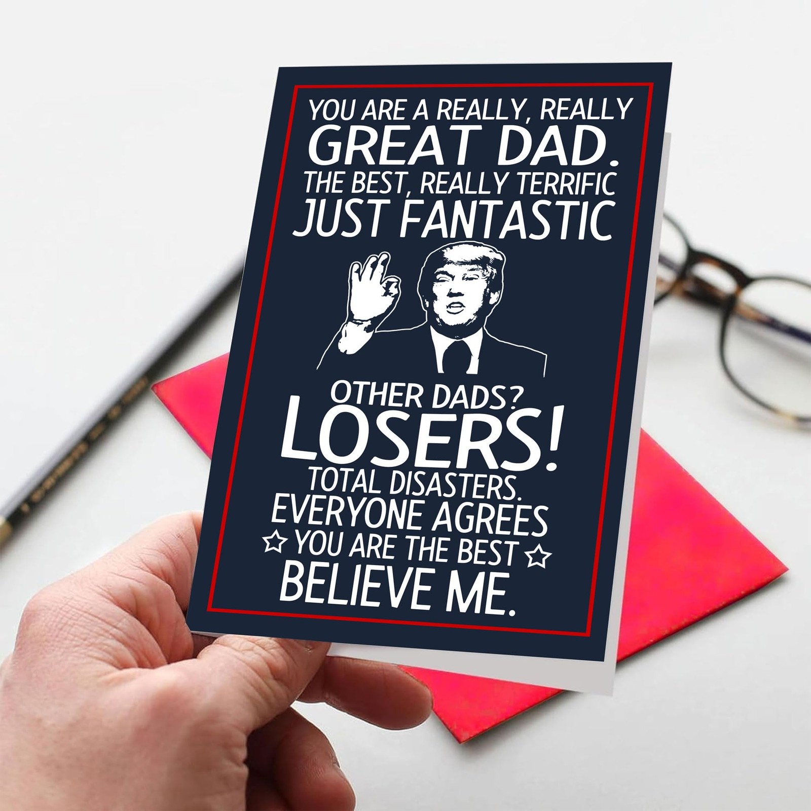 BETHEGIFT Funny Fathers Day Gift Card for Dad from 5.3 x 8.07 inches, NAVY