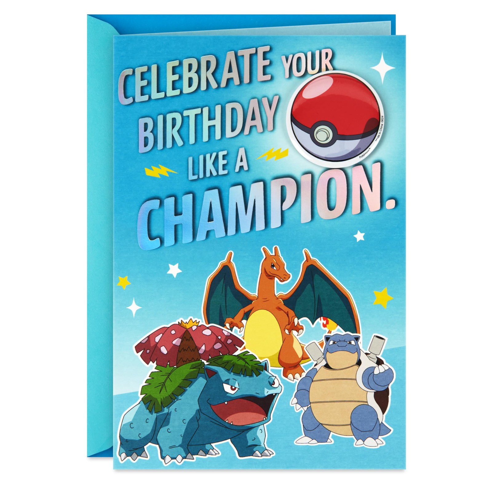 Hallmark Pokémon Kids Birthday Card with Button (Celebrate Like a 70, blue