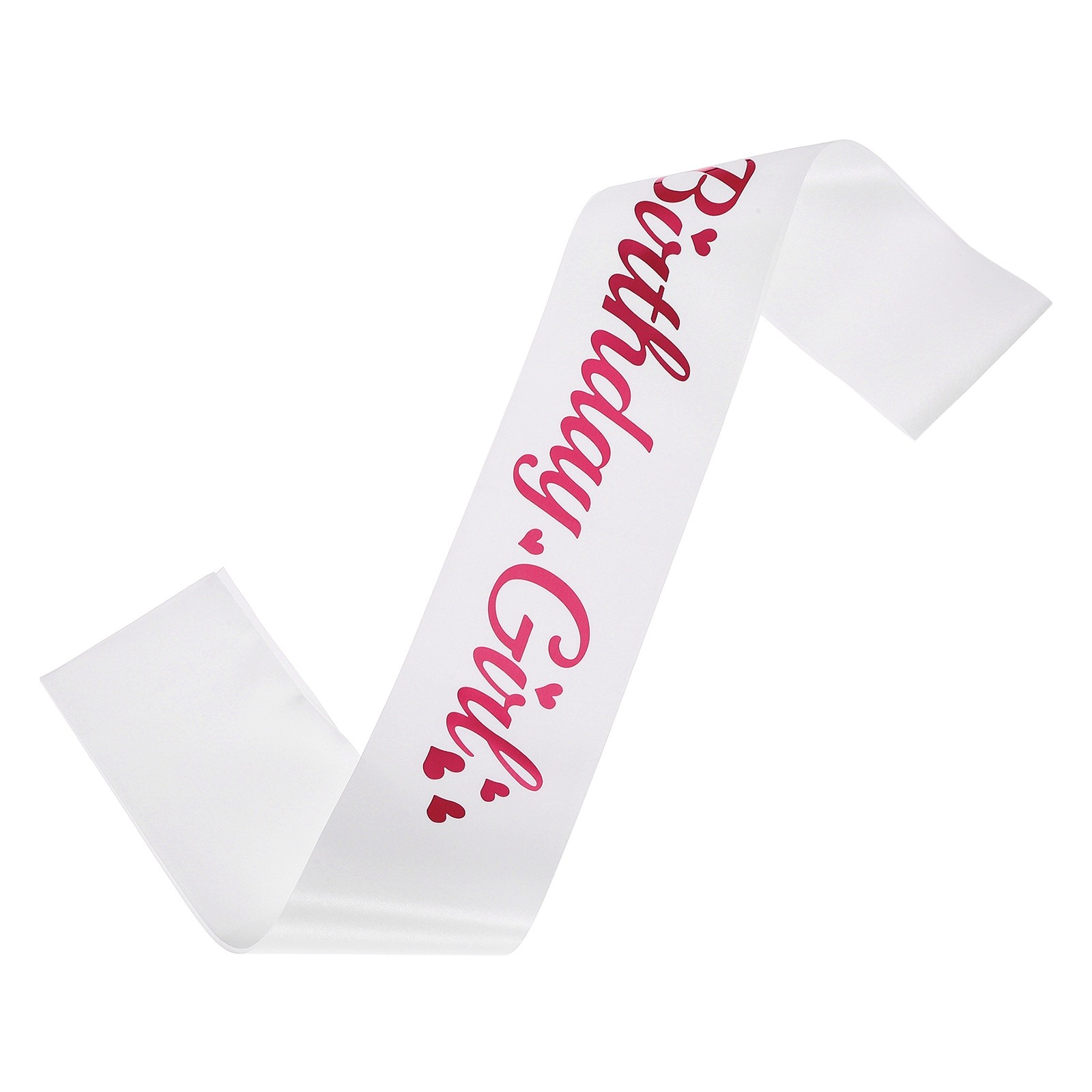 Birthday Girls Sash with Pin Bright Pink Foil Lettering for Birthday Party White
