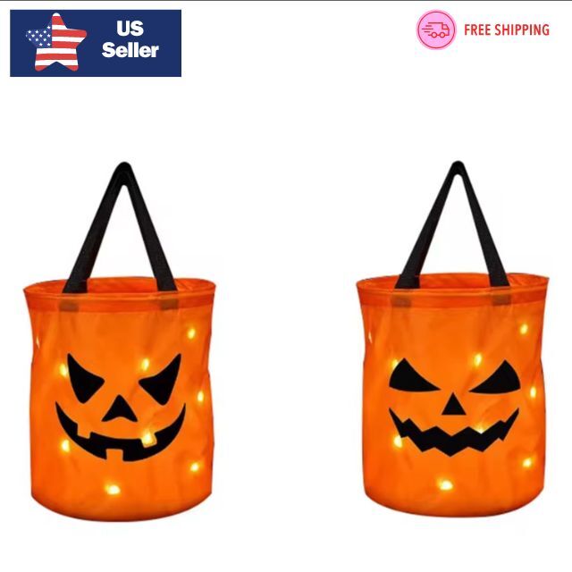 LED Jack-O’-Lantern Light Up Halloween Candy Basket Bag Pumpkin Light bag