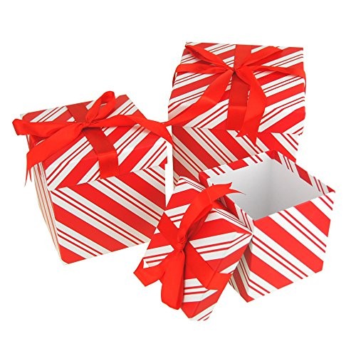 Candy Cane Stripe Nested Christmas Gift Boxes, 5, 6 and 7-inch, 3-piece