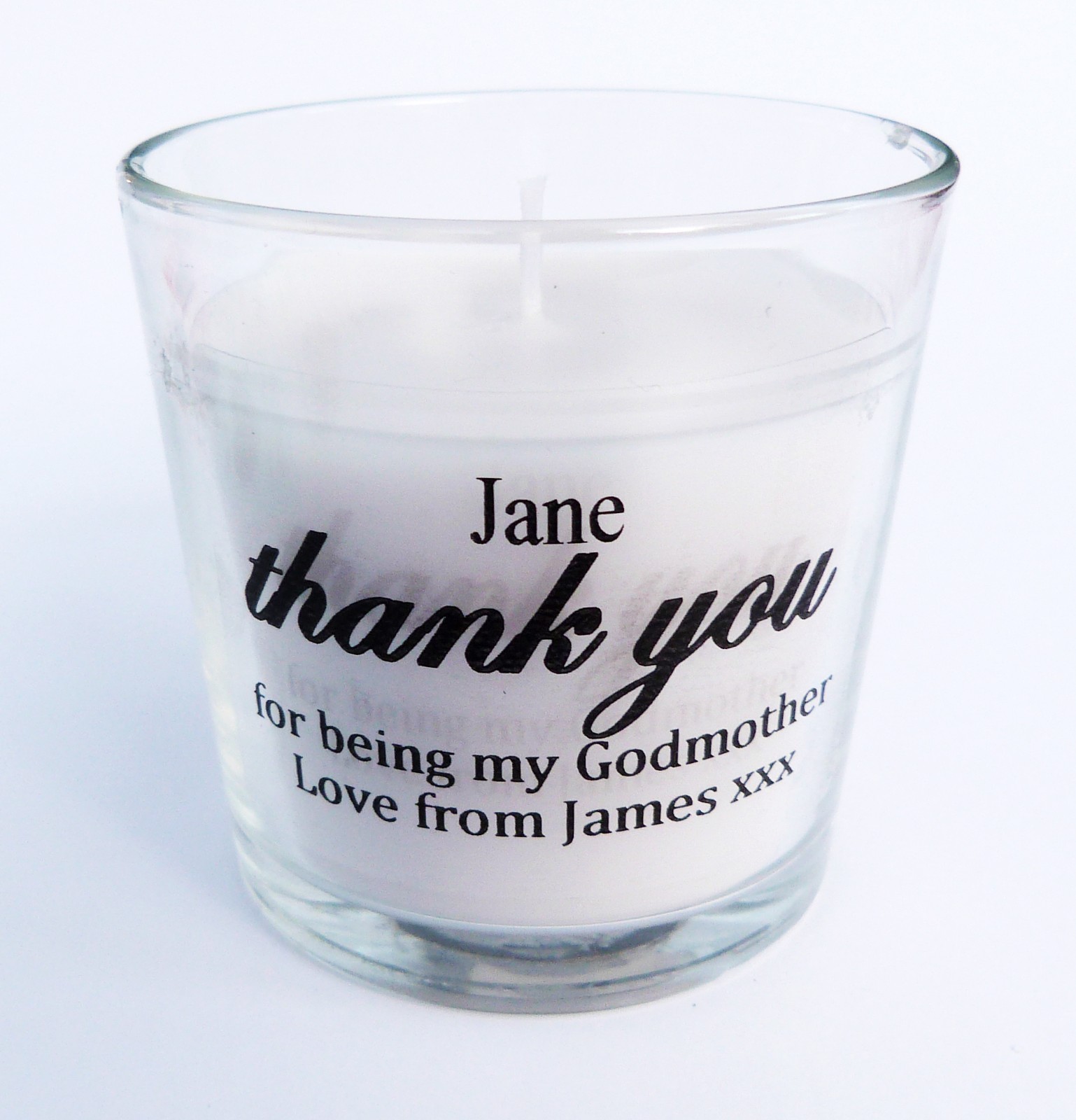 PERSONALISED THANK YOU MOTHER GODMOTHER BRIDESMAID VANILLA CANDLE