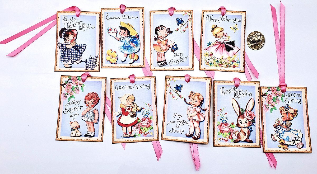 9-Easter-Retro-Mid Century-1950’s-Junk Journal-Linen Cardstock-Gift-Hang-Tags