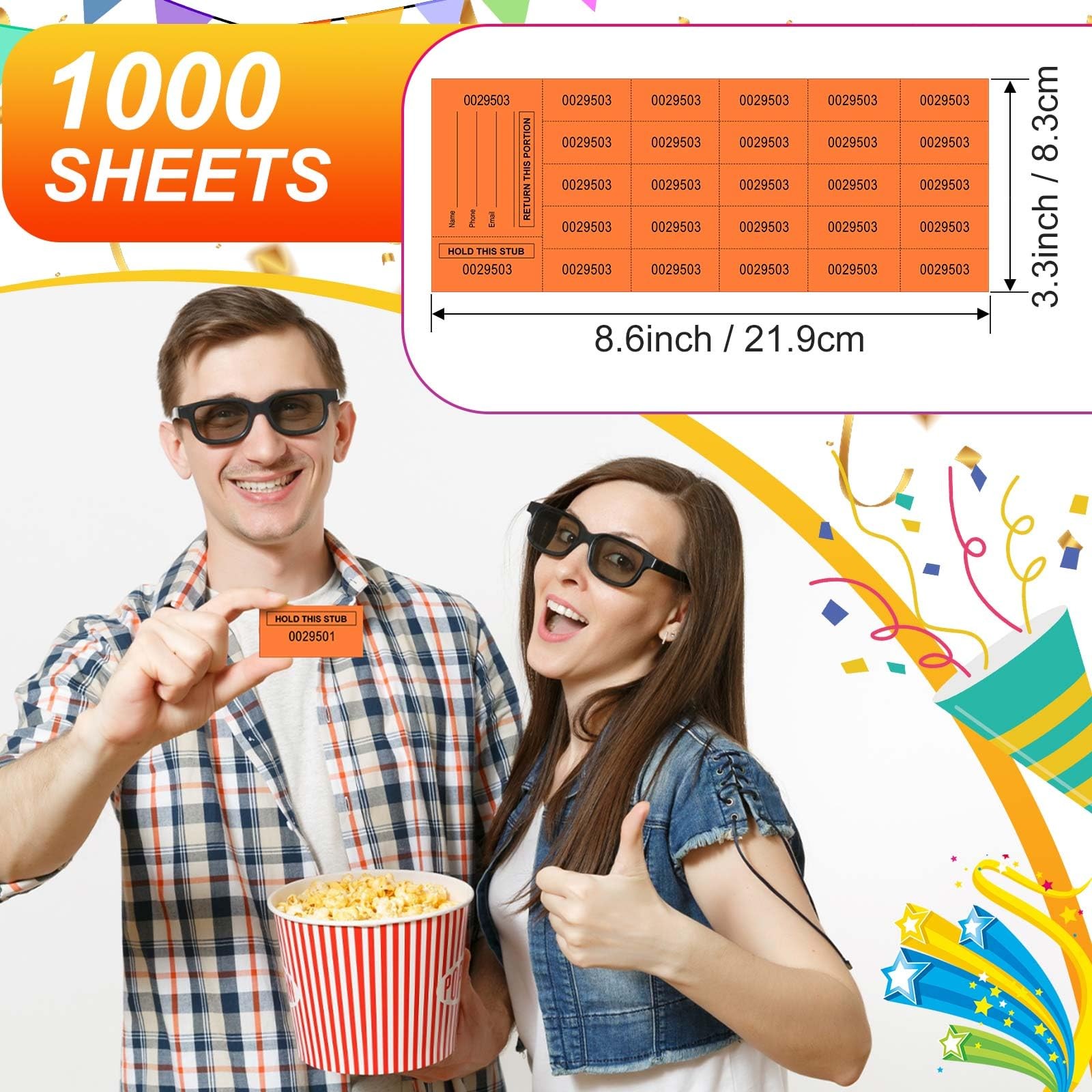 1000 Sheets 25 Bid Raffle Tickets Chinese Silent Auction Fundraiser Orange