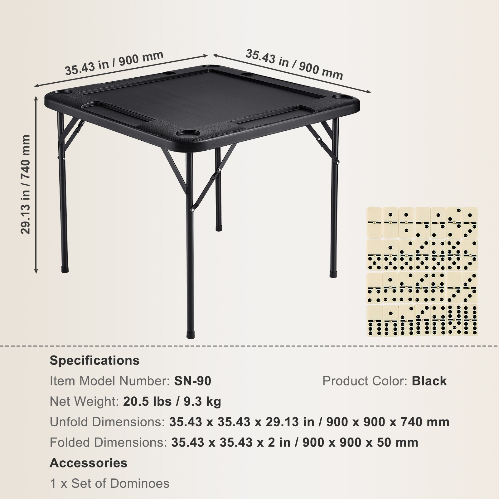 Mahjong Table 4 Player Folding Card Game Table with Cup Holders Black
