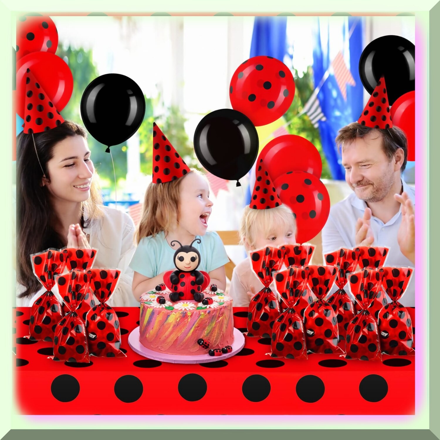 Ladybug Party Supplies Set with Favor Bags Tablecloth Balloons