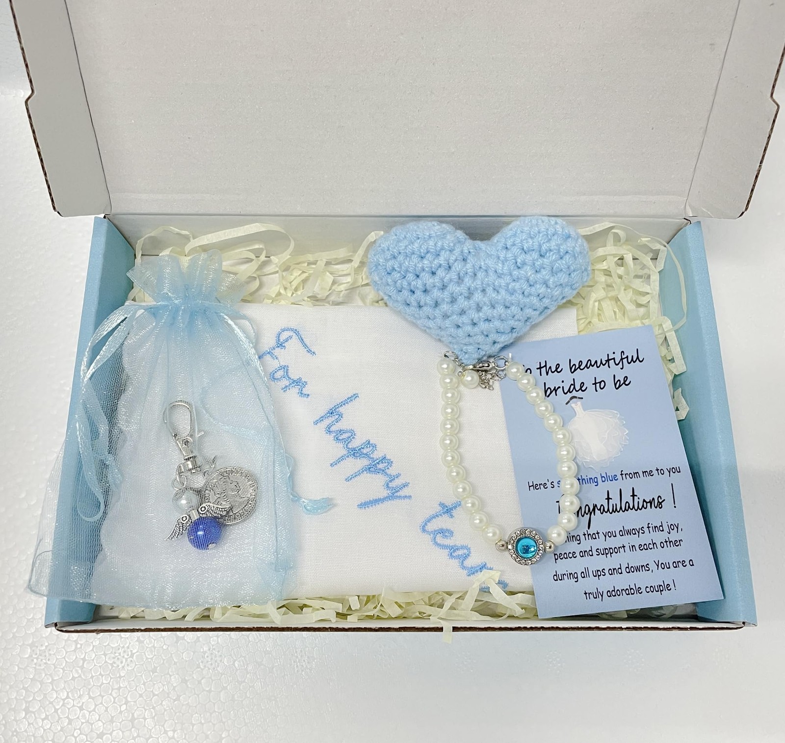 Set of 6 Something Blue Wedding Gift for Bride Embroidered 5×7 inches, blue