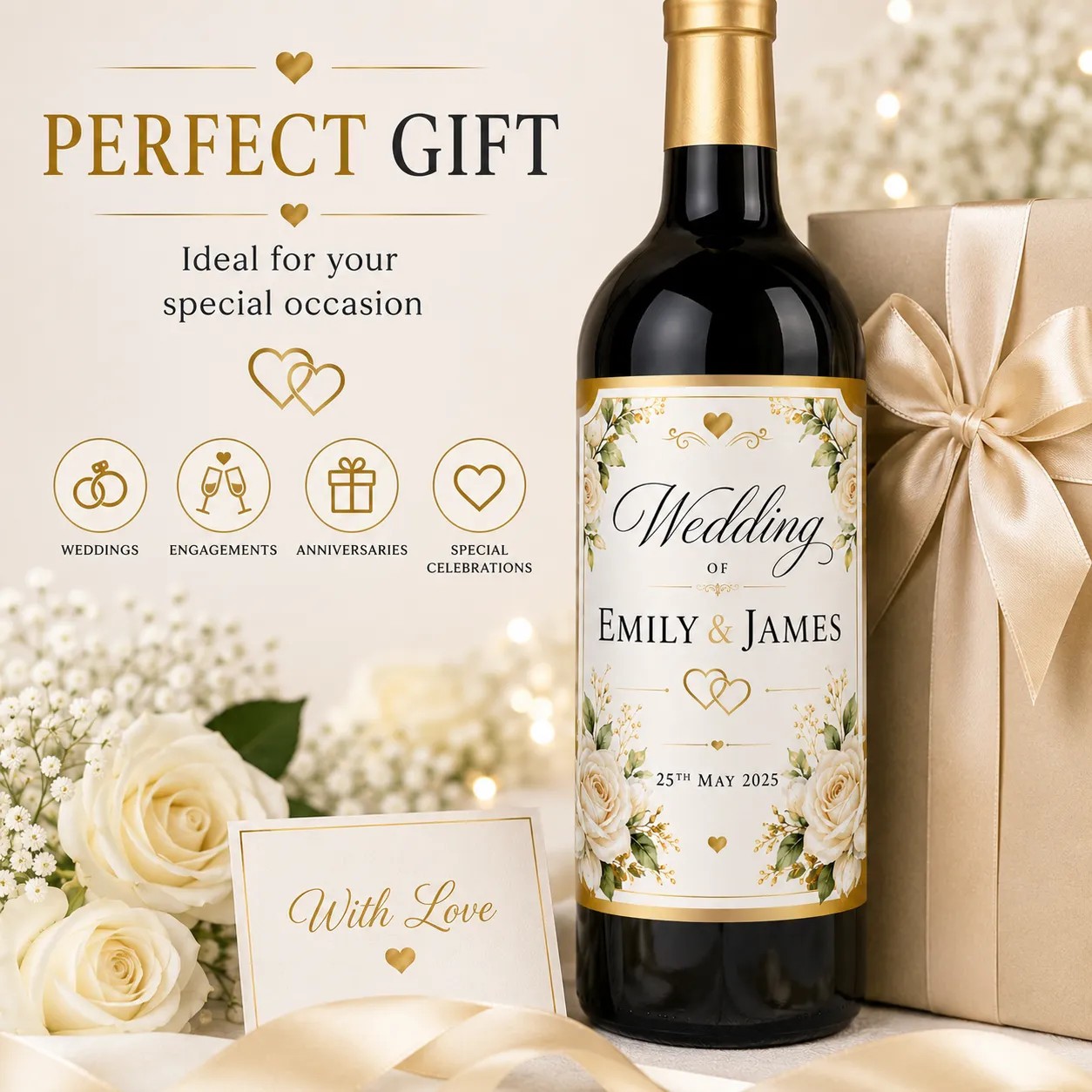 Personalised Wedding Bottle Label Custom Wine Sticker Gift for Couple