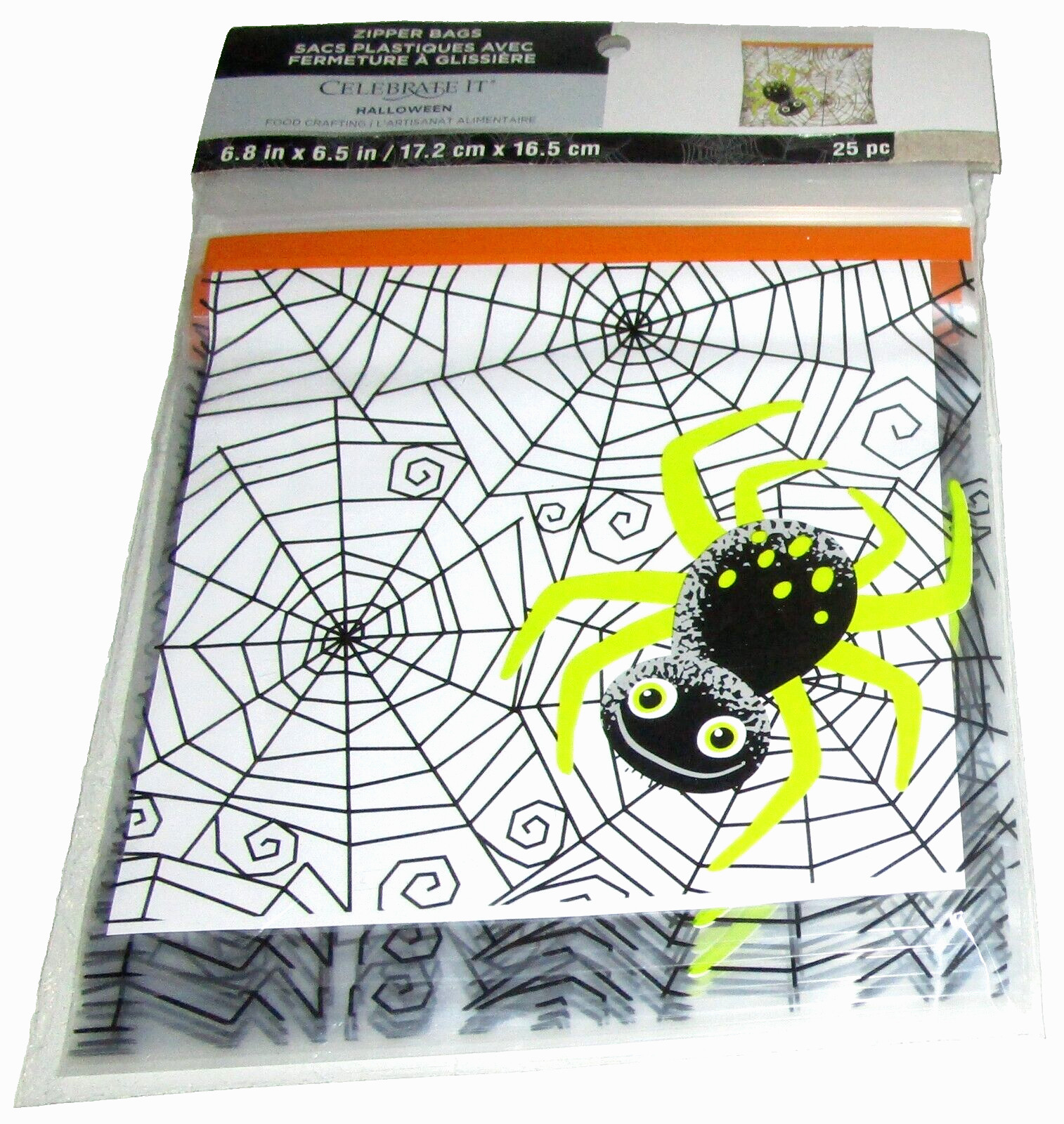 HALLOWEEN ~ Zipper Treat Bags ~ 6.8″ X 6.5″ ~ SPIDER WEB /SPIDER ~ 25 Pieces