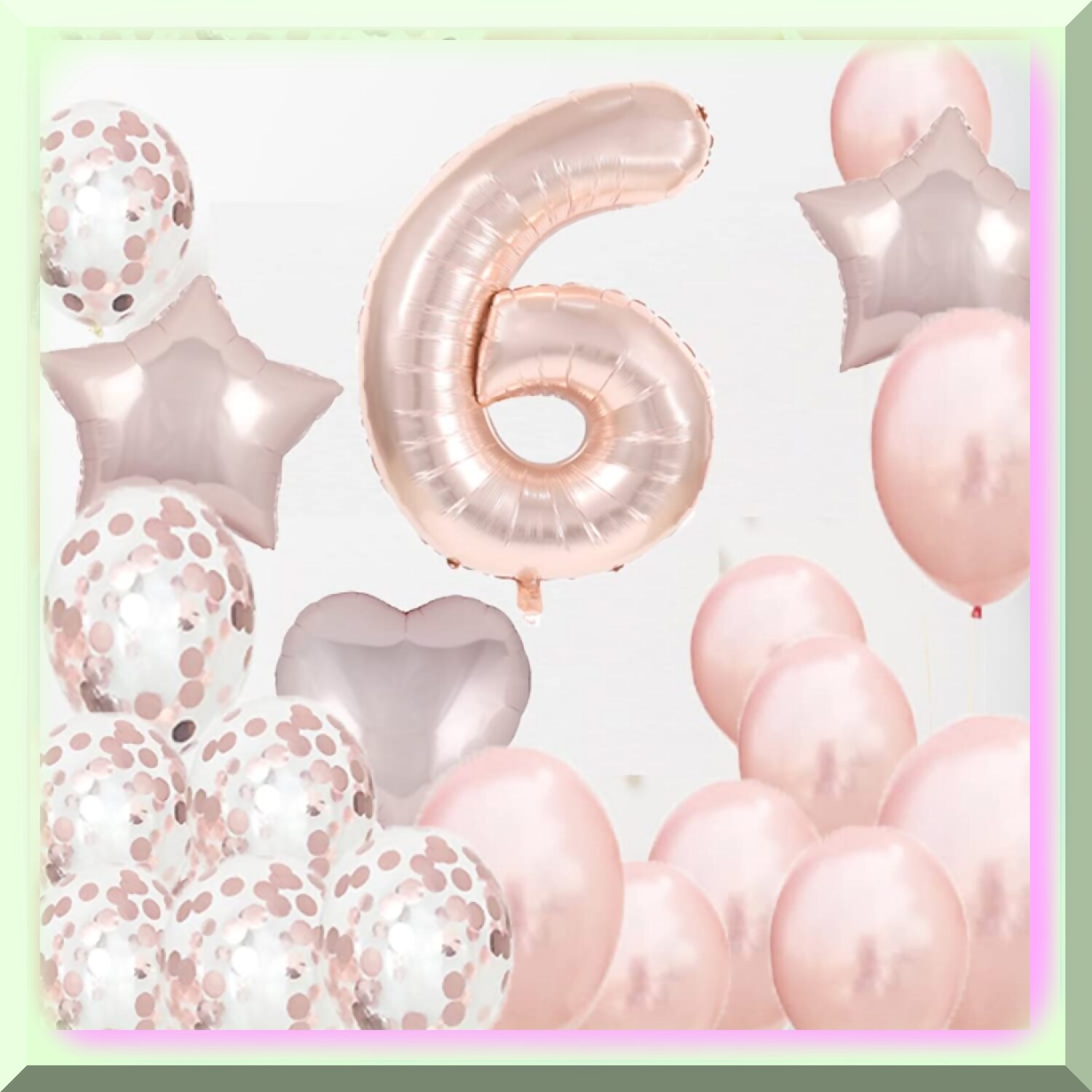 Rose Gold 6th Birthday Party Decorations and Balloons