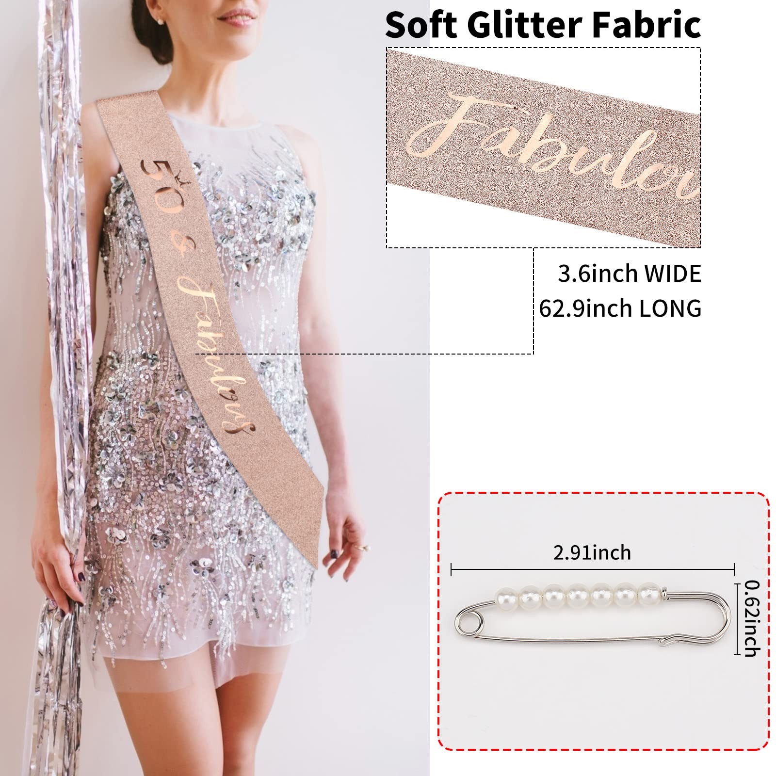 CIEHER 50th Birthday Crown + 50 & Fabulous 2 Piece Set, Sash & Tiara Set