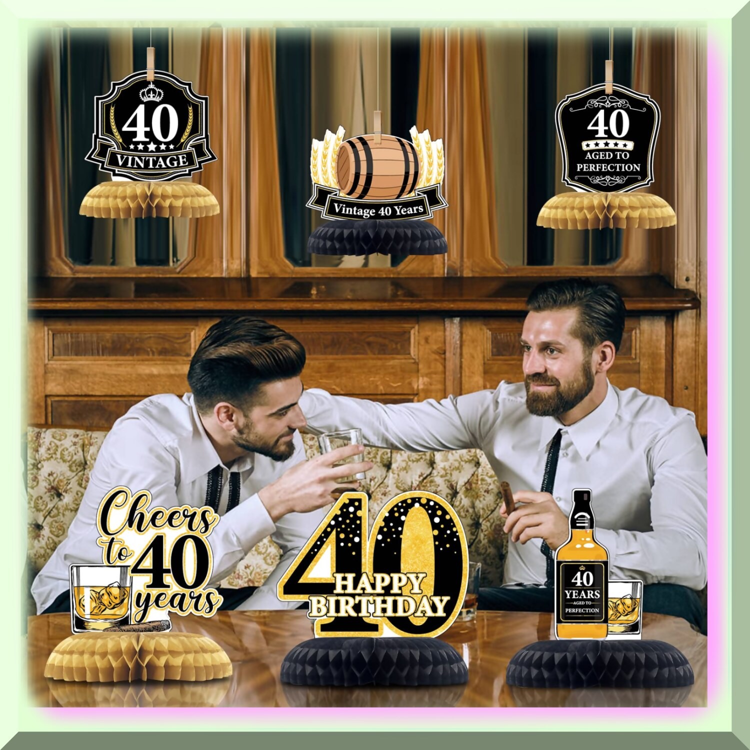 Vintage Whiskey 40th Birthday Honeycomb Centerpieces