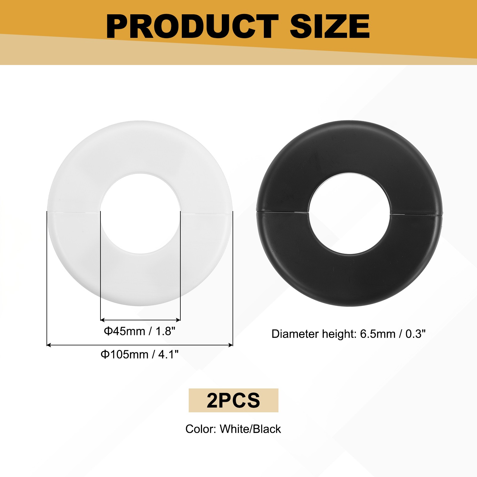 105mm/4.1″ Wall Partition Flange, 2 Shield Plates, White/Black