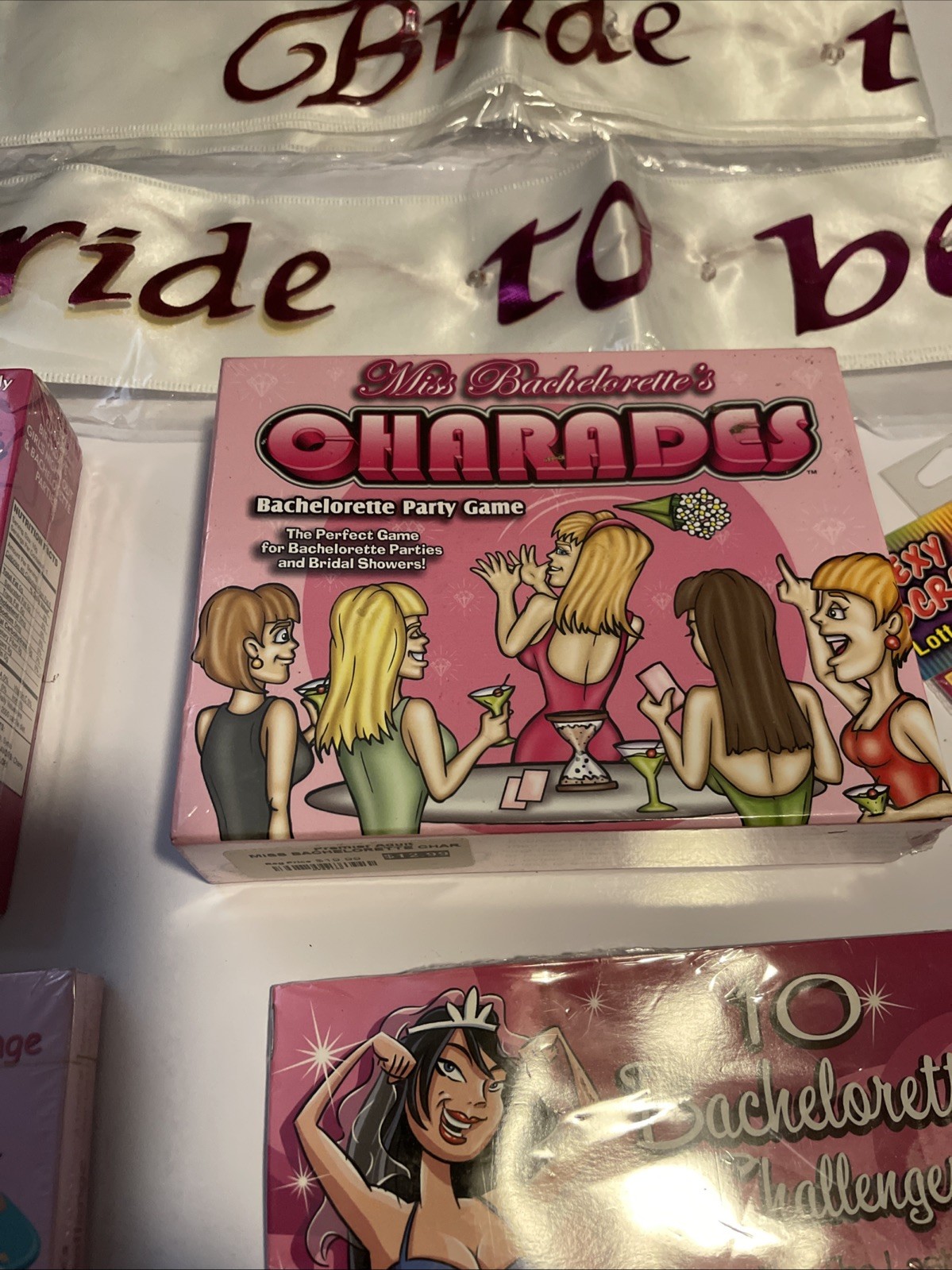 Bachelorette Party Set Bride Sash Charades Candy Ring pops Games Scratcher