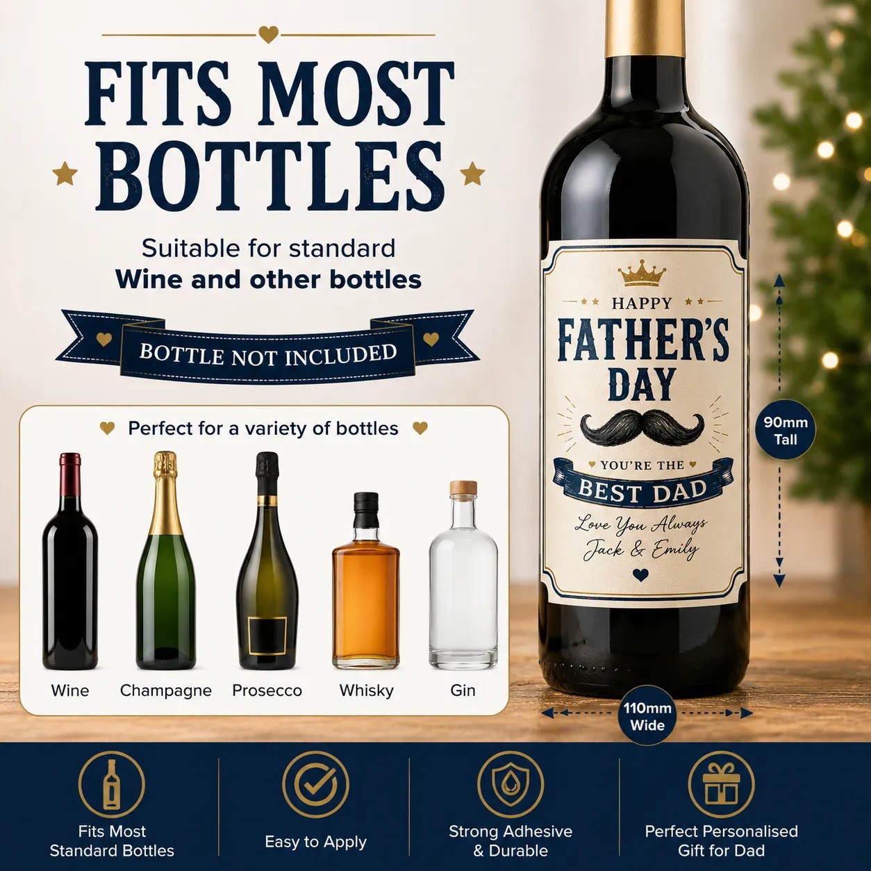 Personalised Father’s Day Bottle Label Sticker Custom Wine Gift for Dad