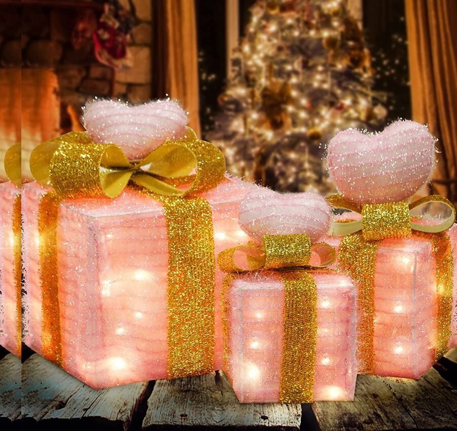 VALENTINE Day CELEBRATE DECOR Lighted Gift Boxes Pink Decorations OUTDOOR INDOOR